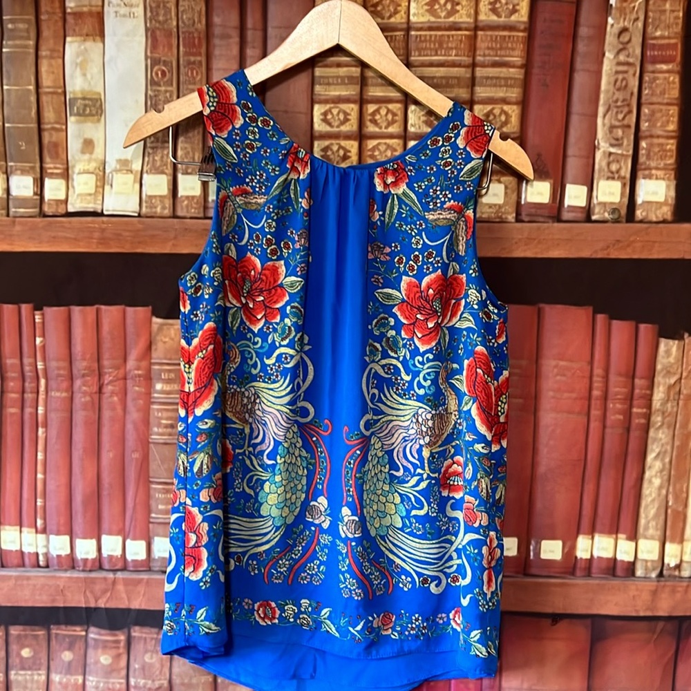 Rose+Olive floral and peacock sleeveless top size xs